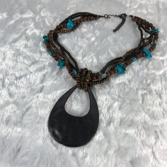 Tribal Inspired Multi strand beads Hammered Metal - Picture 9 of 10